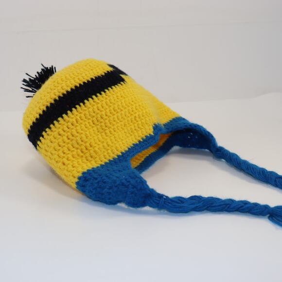 Handmade Crochet Minion Style Kids Earflap Hat One Size - Picture 2 of 2